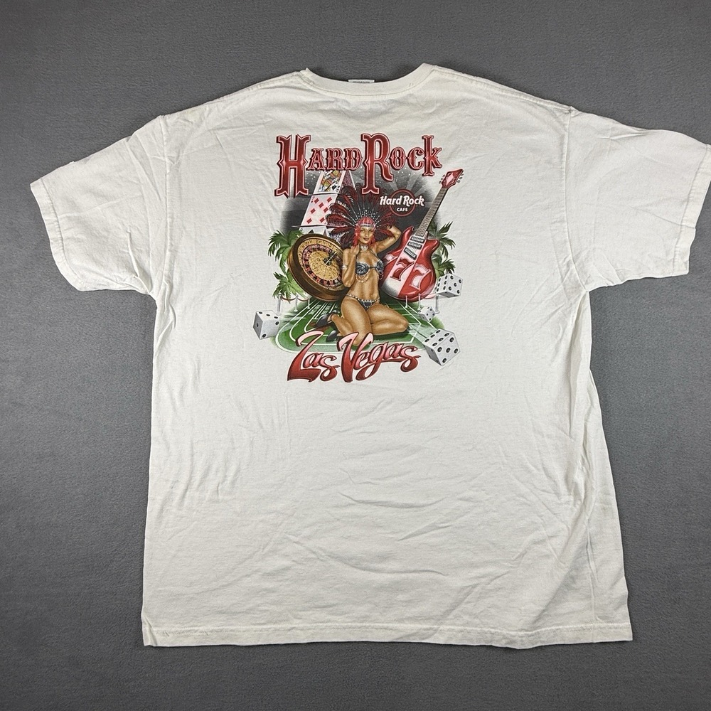 Hard Rock Cafe Las Vegas White T Shirt XL Big Graphic Y2K Showgirl Double Sided
